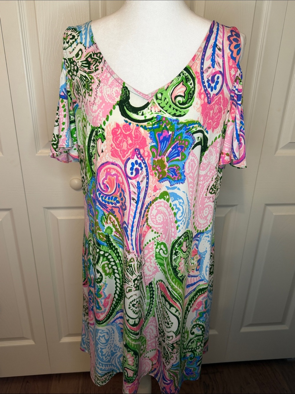 Pink Multi Paisley V-Neck Midi Dress